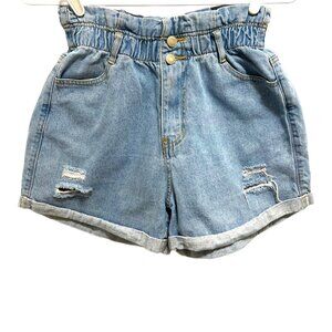 0887 Aaron&Amber High Waist Distressed Light Denim Shorts